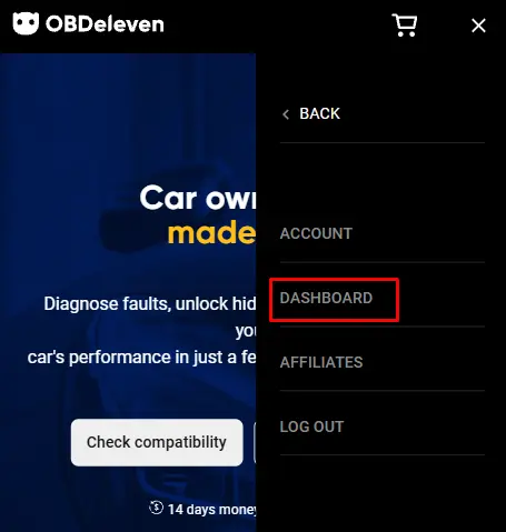 OBDeleven Dashboard sayfasına giriş